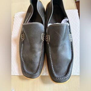 Ermenegildo Zegna Dark Gray/Black Leather Men’s Loafers-Made in Italy-Size 11